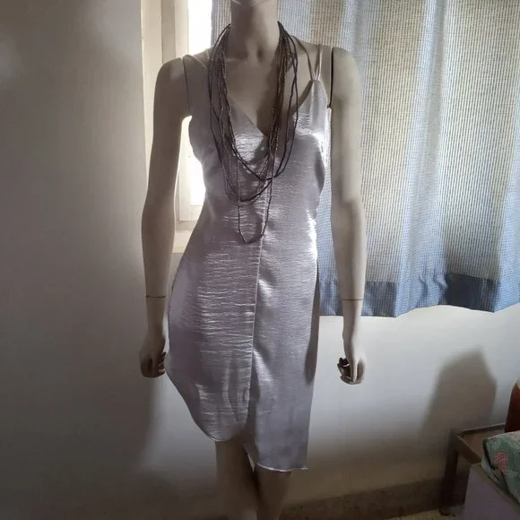 H&M Sexy Silver Satin Slip Camisole Asymmetric Dress - S - Picture 6 of 9